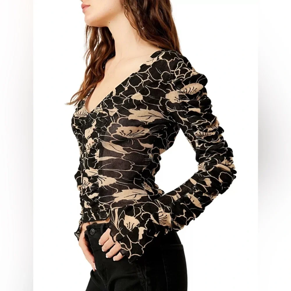 Free People Through The Meadow Ruched Mesh Top (XS)